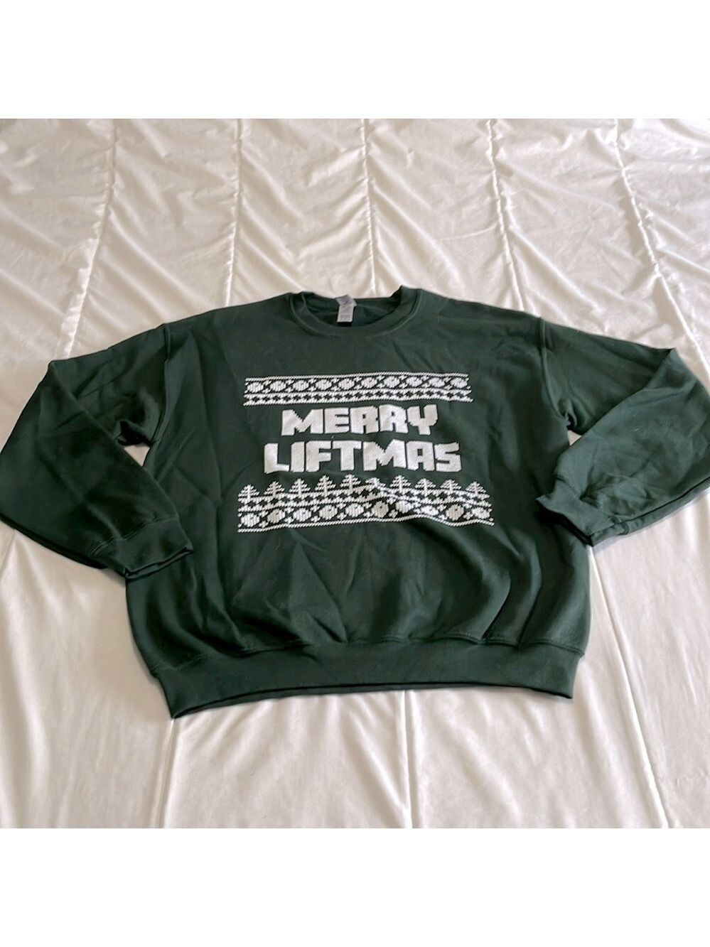 Merry Liftmas Green Gildan Crewneck Sweatshirt Size Medium